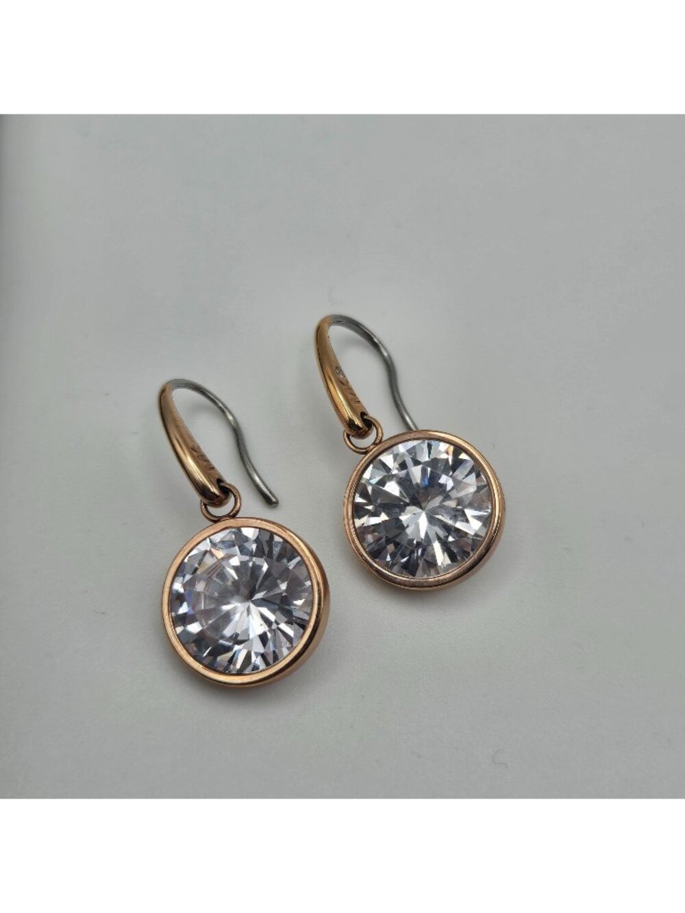 Michael Kors Rose Gold Tone Drop Earrings Clear Crystal Accents